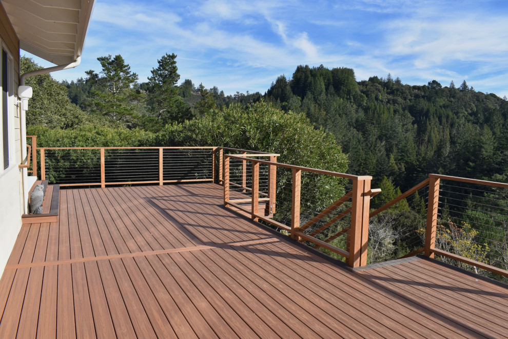 Deck - modern backyard second story cable railing deck idea