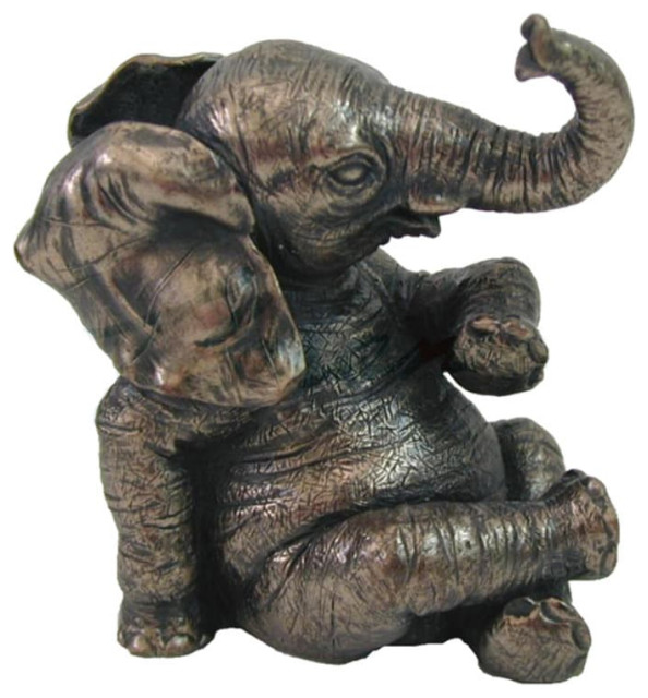 Baby Elephant Legs Crossed Statue Small Figurine by Veronese Design
