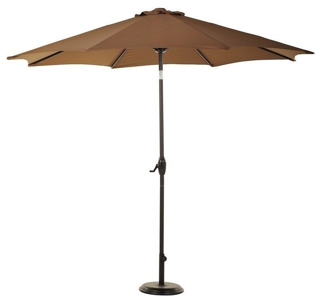 Sunbrella 8 Ribs 9' Outdoor Patio Umbrella With Auto Tilt and Crank, Brown