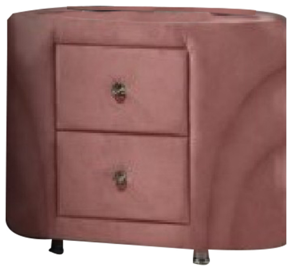 Benzara BM275665 Modern Nightstand, 2 Drawers, Round Metal Knobs