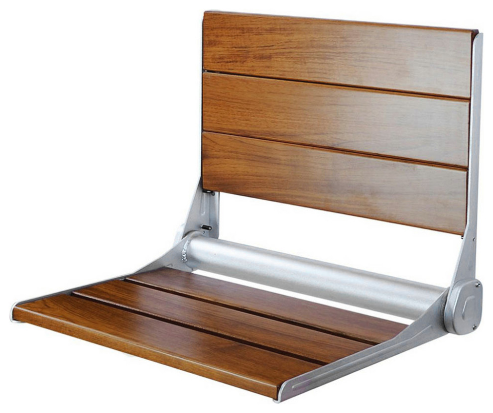 18" ADA Compliant Folding Teak Wood Shower Bench Seat Modern Shower Benches & Seats by