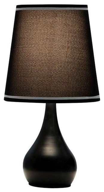 15" Tall Metal Touch Table Lamp With Black Finish And Modern Design,Fabric Shade