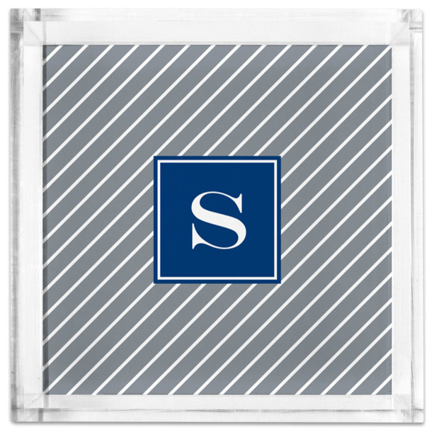 Petite Lucite Tray Kent Stripe Single Initial Contemporary Serving