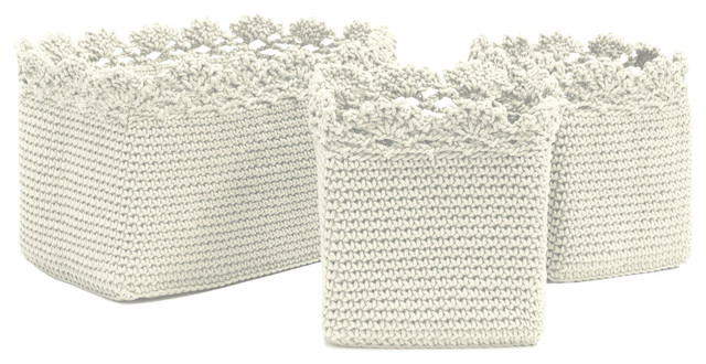 Mode Crochet Bskt Set 3 W Trim Contemporary Baskets By Heritage Lace