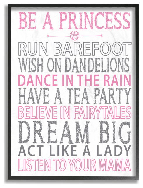 Stupell Industries Be a Princess Pink Typography, 24"x30", Black Framed