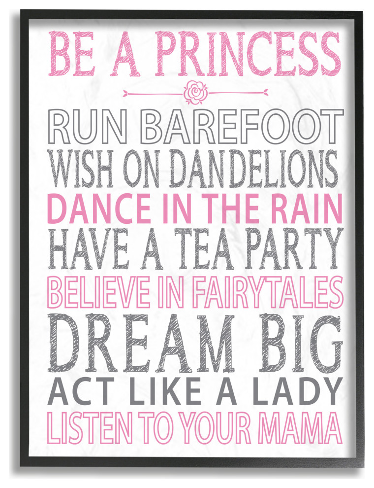 Stupell Industries Be a Princess Pink Typography, 24"x30", Black Framed