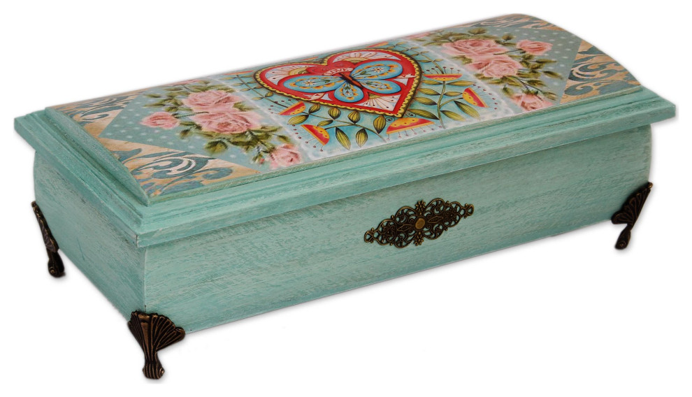 Novica Handmade Butterfly Heart Decoupage Wood Decorative Box