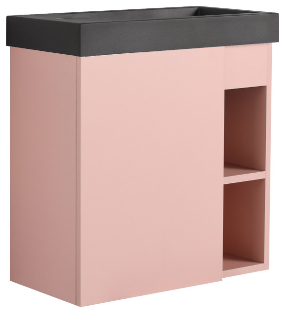 20" Wall-Mounted Bath Vanity Set, Pink, Black Integrated Resin Sink ...
