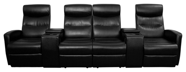 Flash Furniture Black Leather 4 Seat Home Theater Recliner With Flash Furniture Black Leather 4 Seat Home Theater Recliner With Storage Consoles