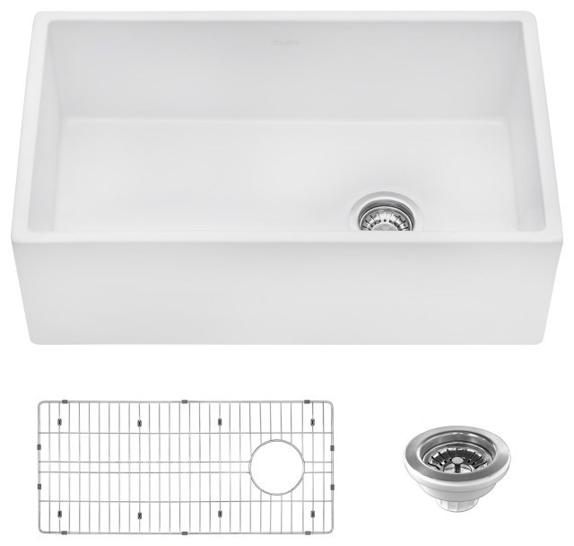 Ruvati RVL2018R Fiamma 30" Fireclay Farmhouse Offset Drain Kitchen