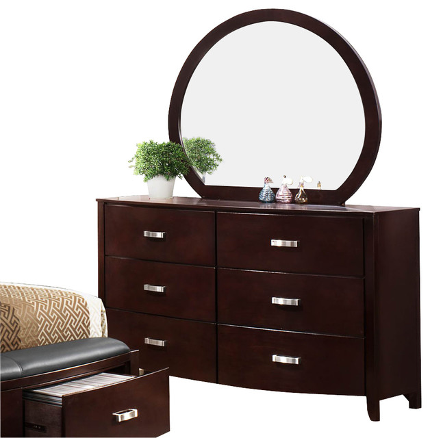 Homelegance Lyric 6 Drawer Dresser With Mirror Dark Espresso