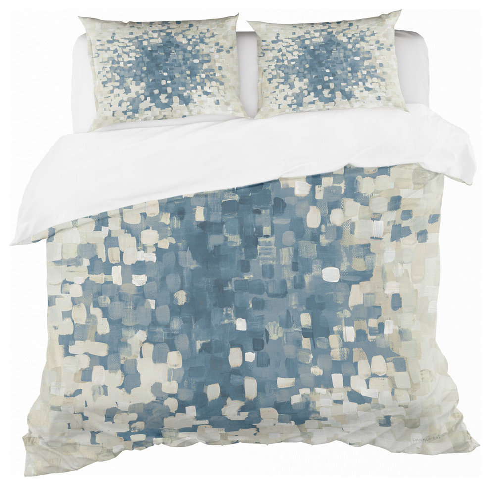 Geometric Blue Spots Geometric Duvet Cover Set, Twin + 1 Sham