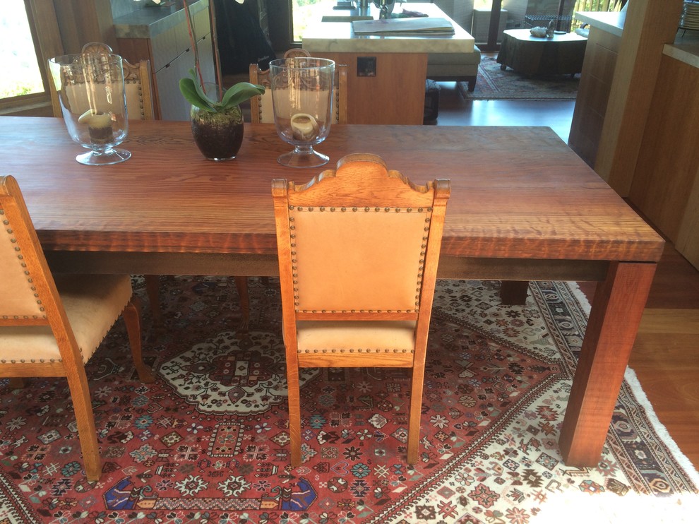 Huge transitional dark wood floor and brown floor kitchen/dining room combo photo with beige walls