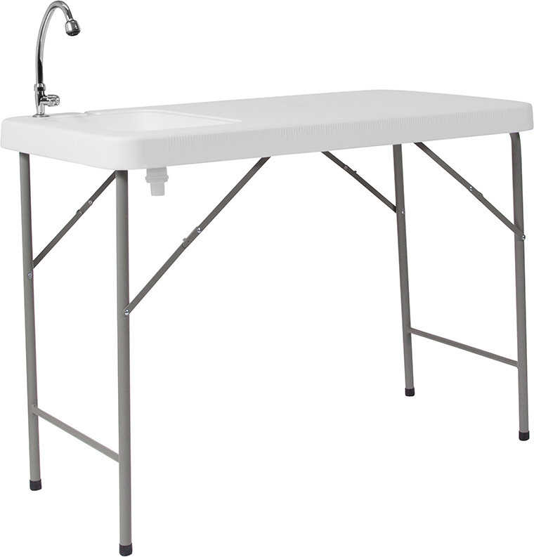 Flash Furniture 23" x 45" Plastic Folding Table Sink in Granite White