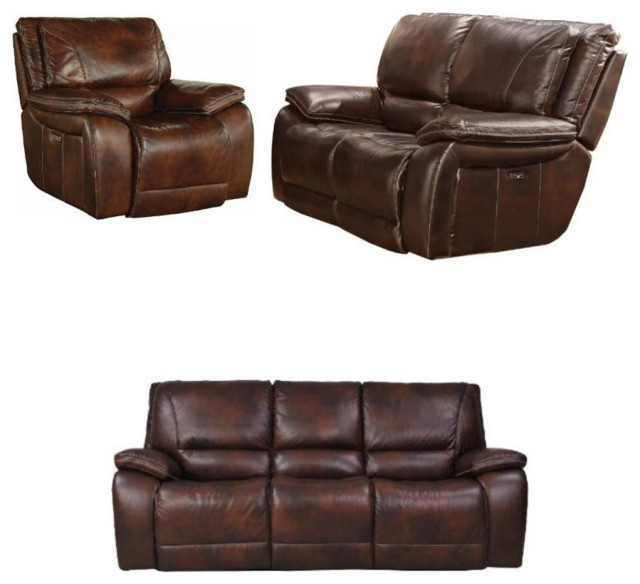 Home Square 3Piece Set with Power Recliner & Loveseat & Sofa in Burnt