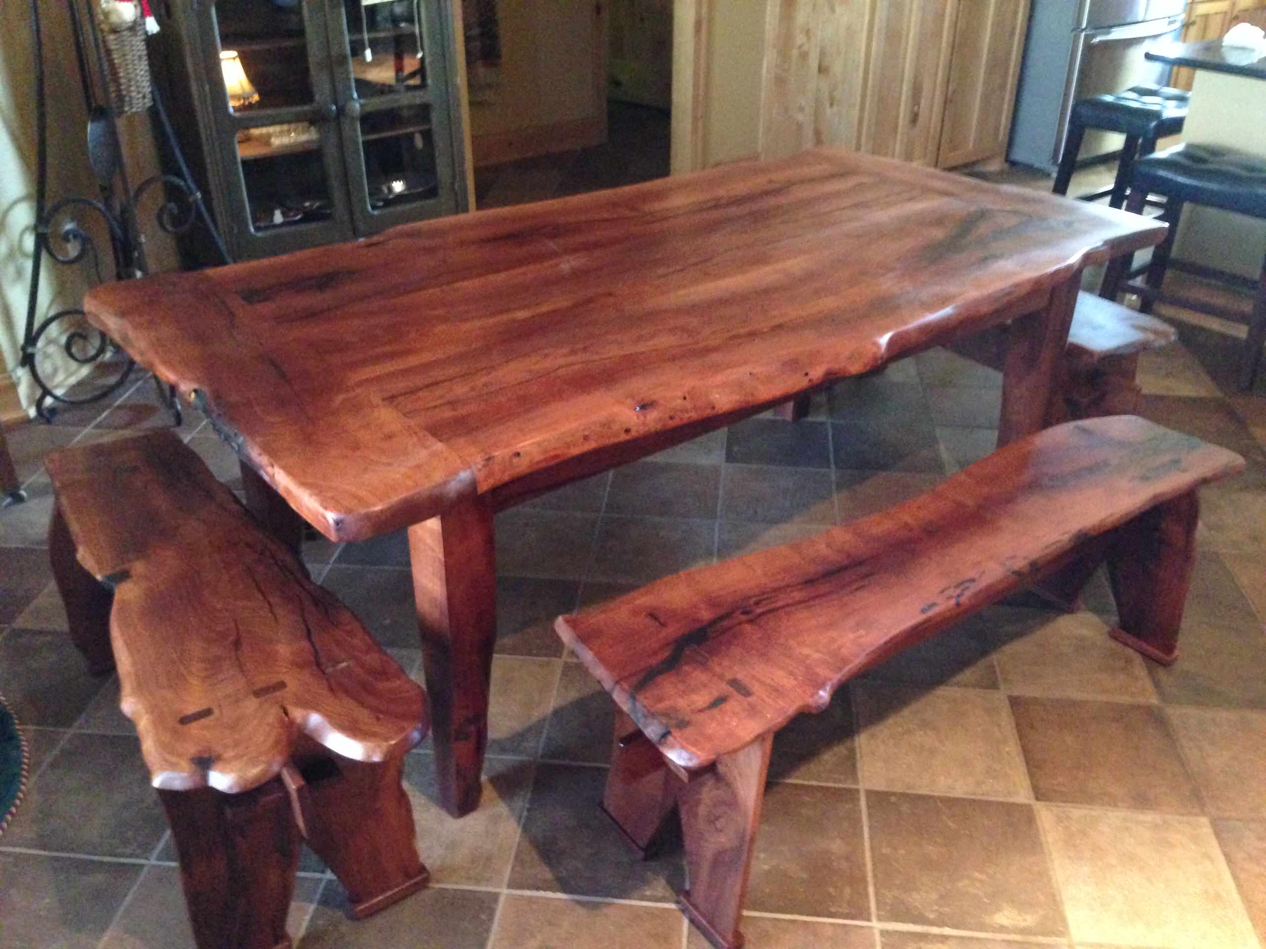 Mesquite  live edge tressel table and benches