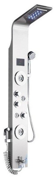 6-Stage Stainless Steel LED Shower Column With Massage Jets, Brushed Nickel