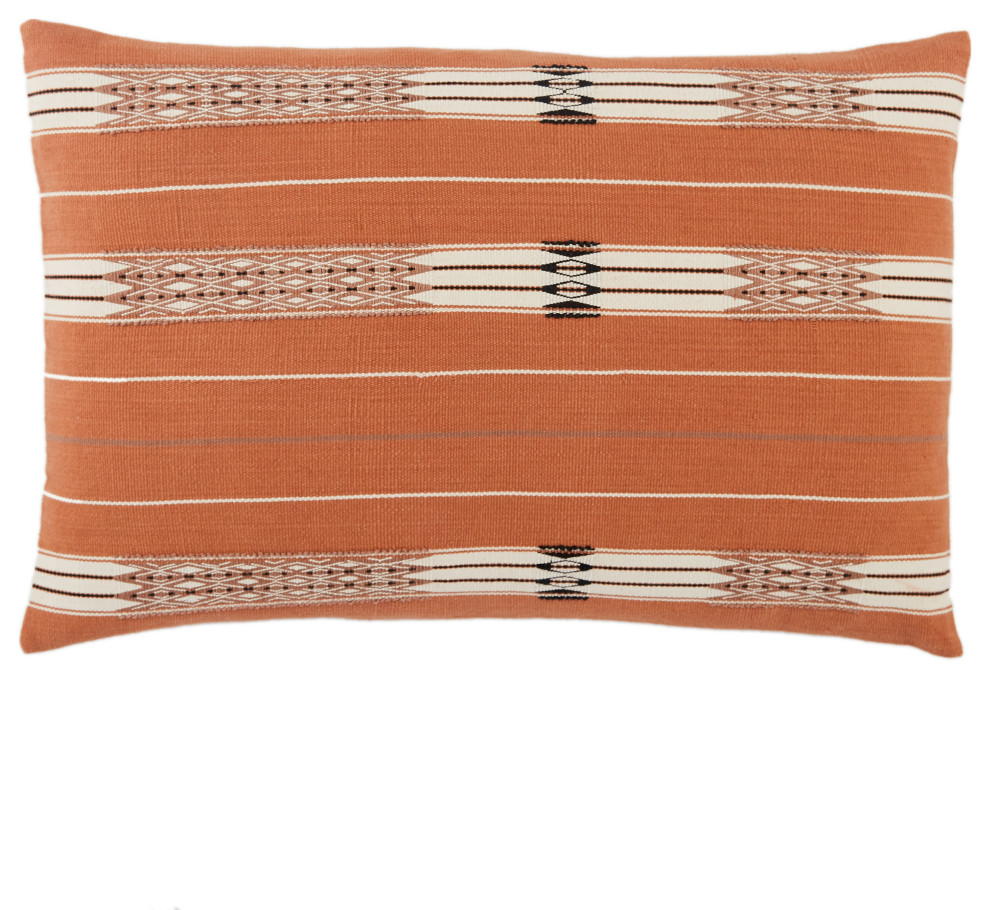 Jaipur Living Phek Hand-Loomed Tribal Terracotta/Cream Down Lumbar Pillow