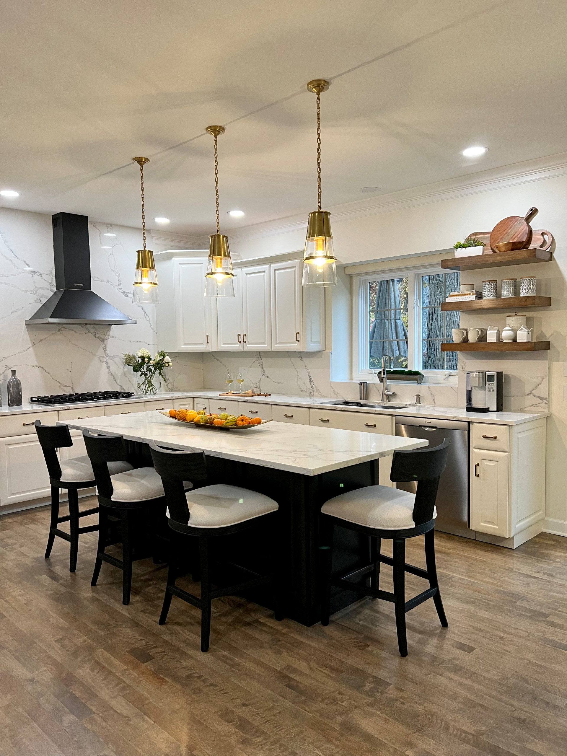 Chic Transitional Kitchen and Living Room