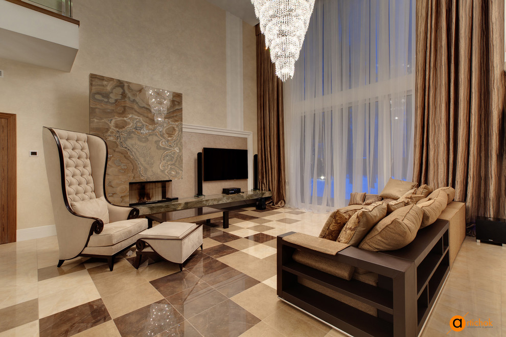 Премиальный дизайн гостиной в стиле неоклассика и минимализм