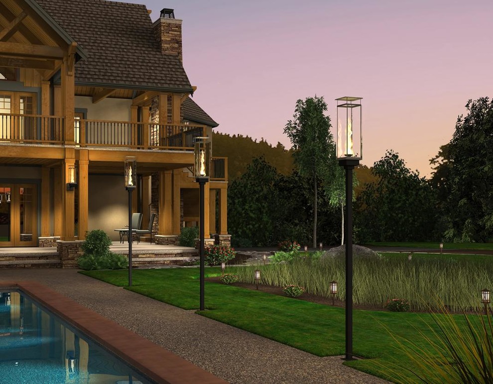 Inspiration for a transitional backyard deck remodel in Seattle with a fire pit