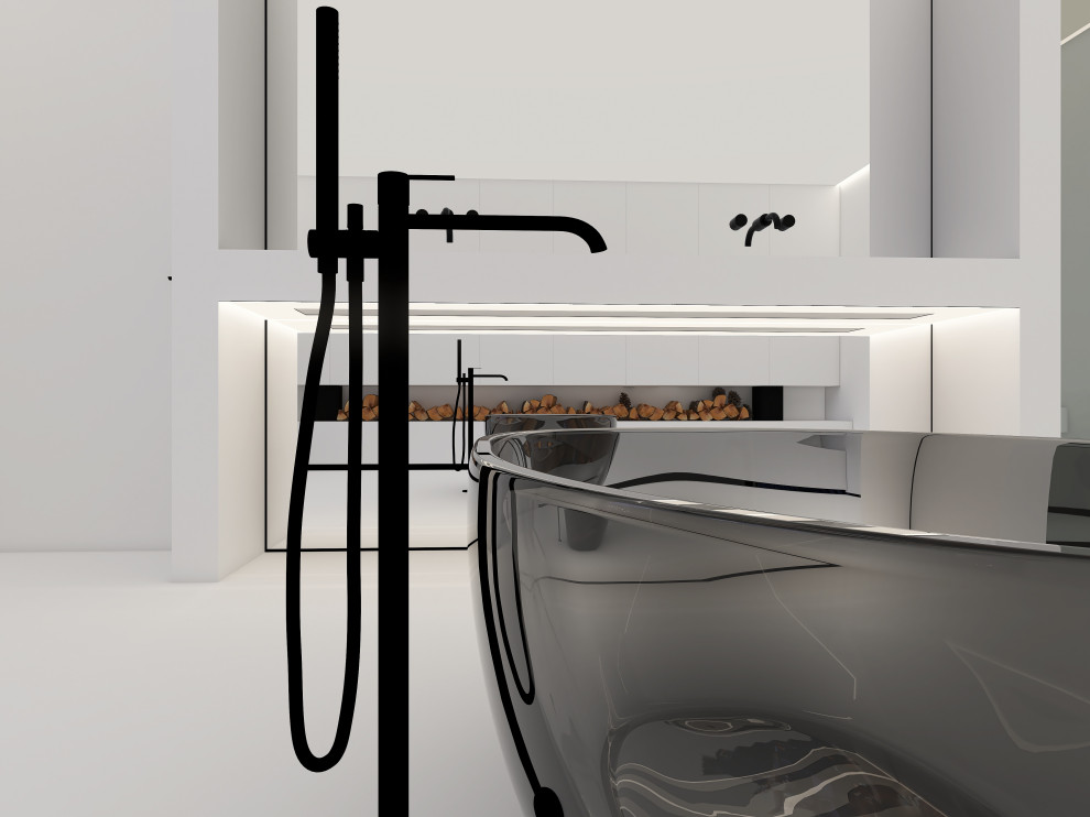 Представляем вам наш проект ванной комнаты с камином и панорамным зеркалом. Глав