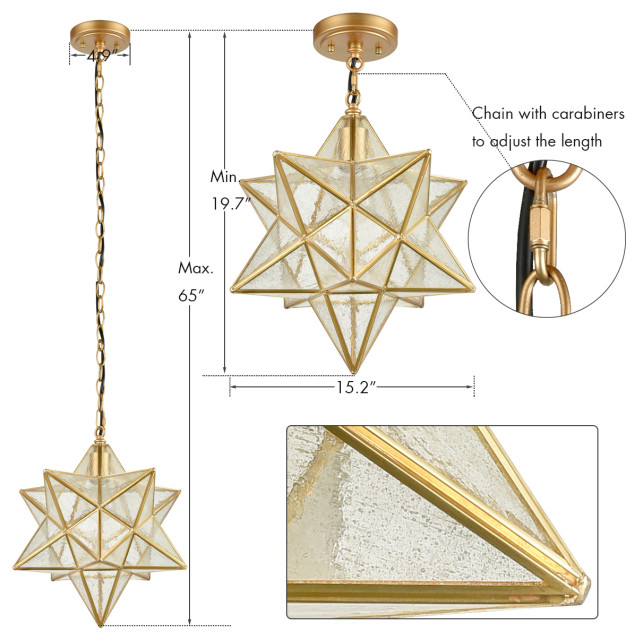 Brass Golden Moravian Star Pendant Light Star Glass Lights, 16 ...