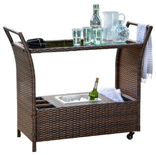 Benett Wicker Serving Bar Cart Brown Tropical Outdoor Benett Wicker Serving Bar Cart Brown Tropical Outdoor Carts By Gdfstudio