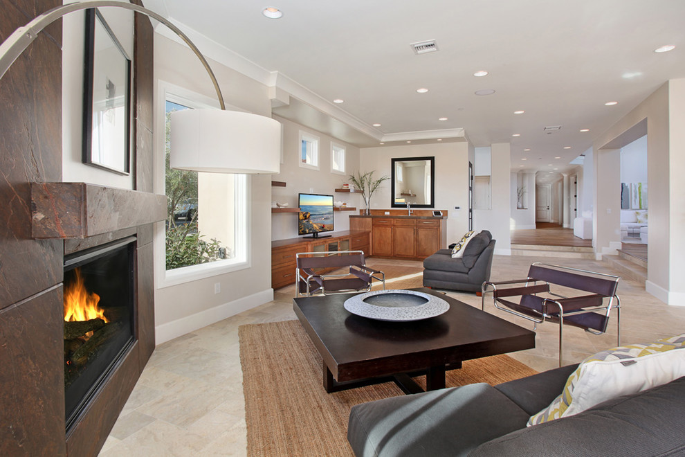 Transitional family room photo in Orange County
