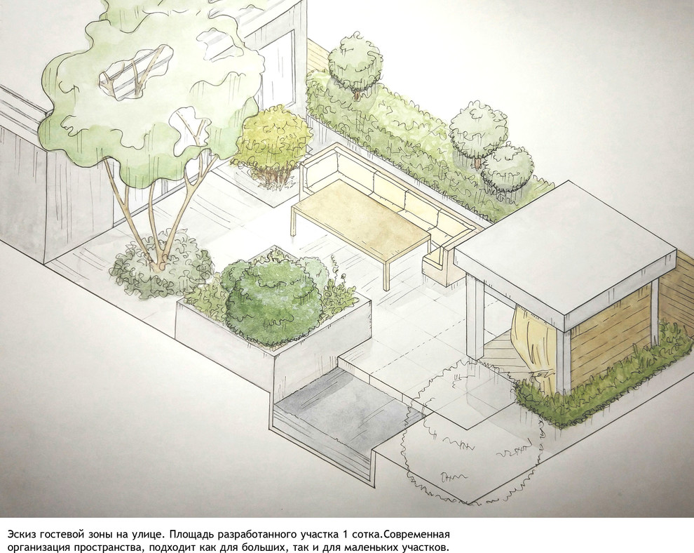 эскиз гостевой зоны на улице (площадь 1 сотка)