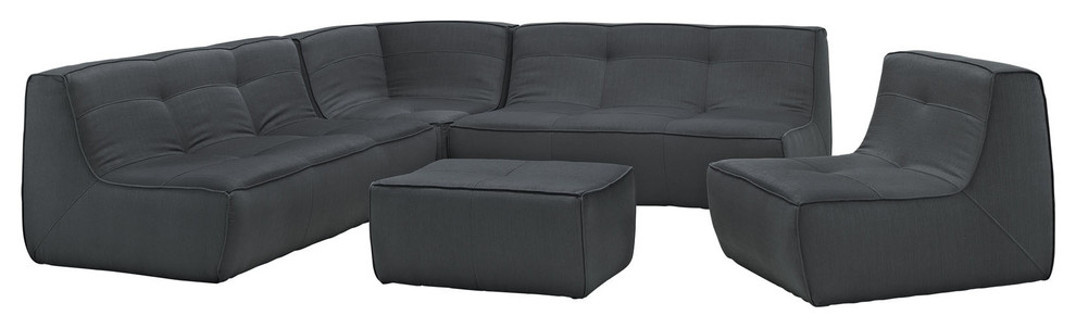 Modway EEI-1015-CHA-SET Align 5 Piece Upholstered Sectional Sofa Set, Charcoal