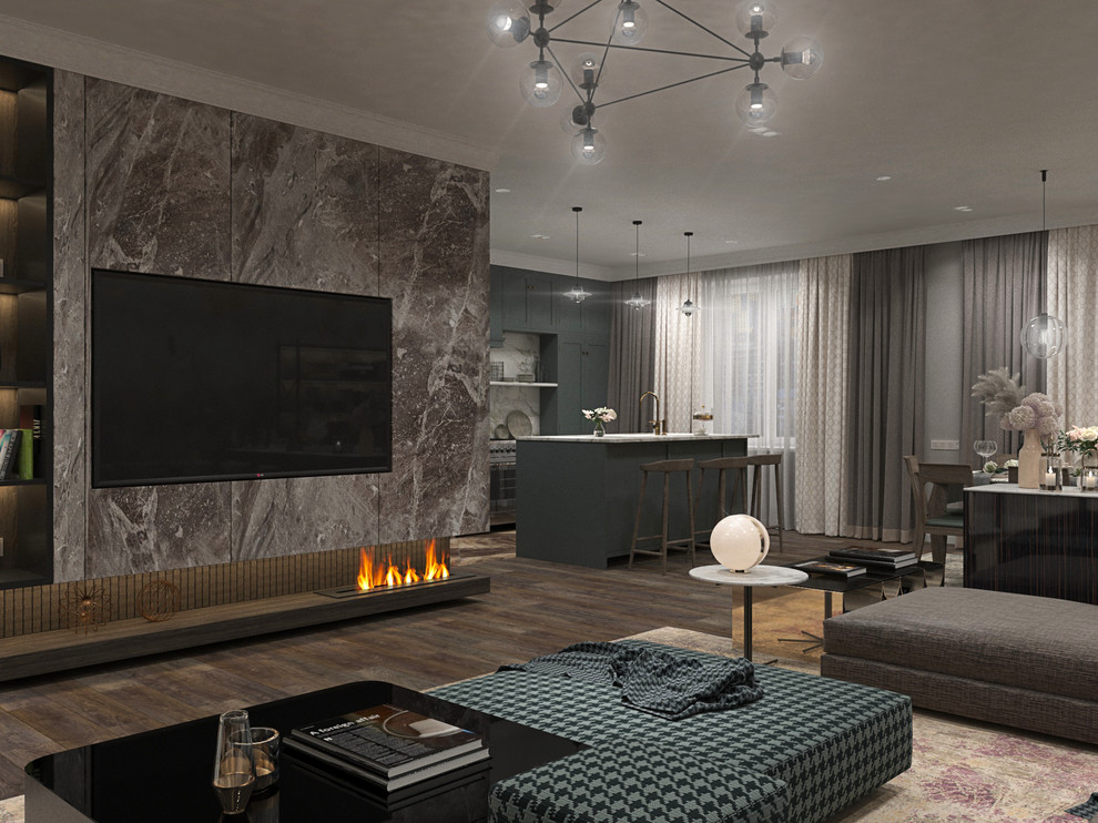 Гостиная, кухня и полноценная столовая в одном помещении