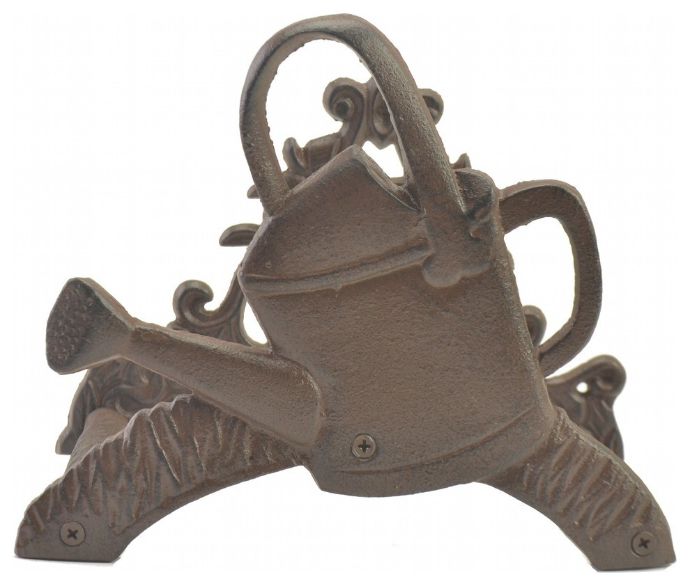 Cast Iron Garden Hose Holder, Watering Can Design, 7.625" Tall Rustic