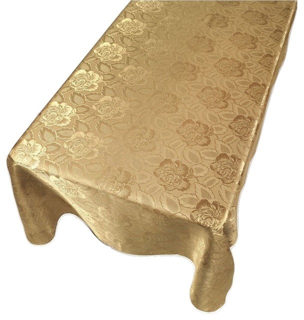 Damask Gold Fabric Tablecloth Traditional Tablecloths by
