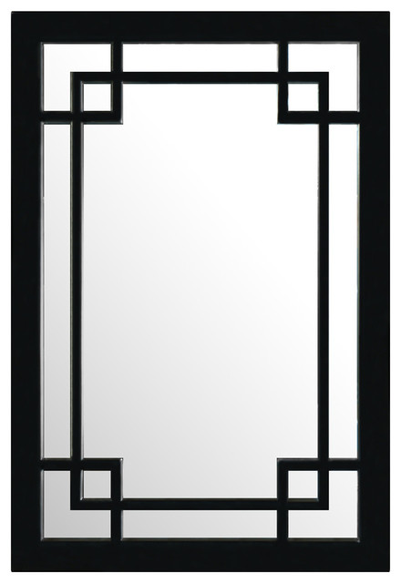 Black Elmwood Window Panel Asian Mirror