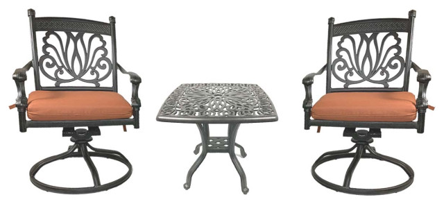 Patio Furniture Bistro Set Cast Aluminum 2 Swivel Rockers End Table Seat Cushion Traditional Outdoor Lounge Sets By Sunvuepatio Houzz - Cushioned Swivel Rocker Patio Chairs