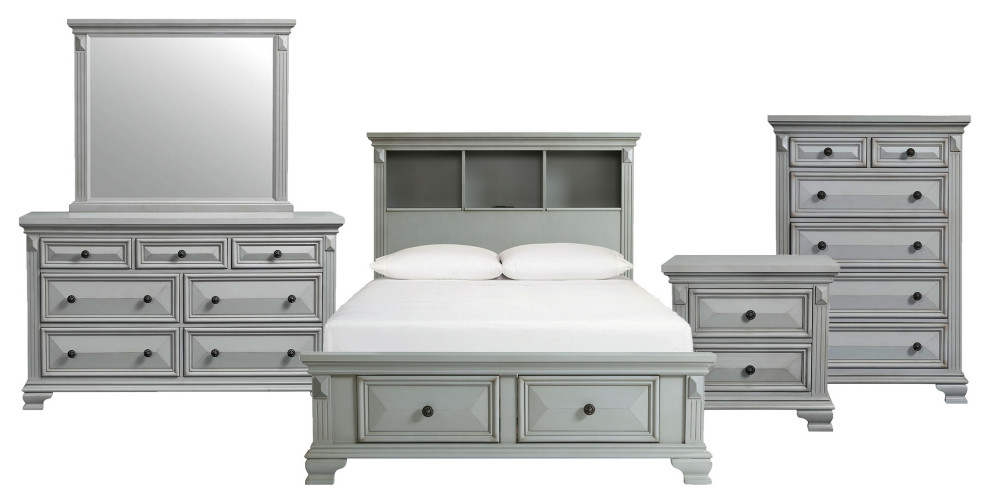 Picket House Trent Full Storage 5 Piece Bedroom Set, Gray Traditional