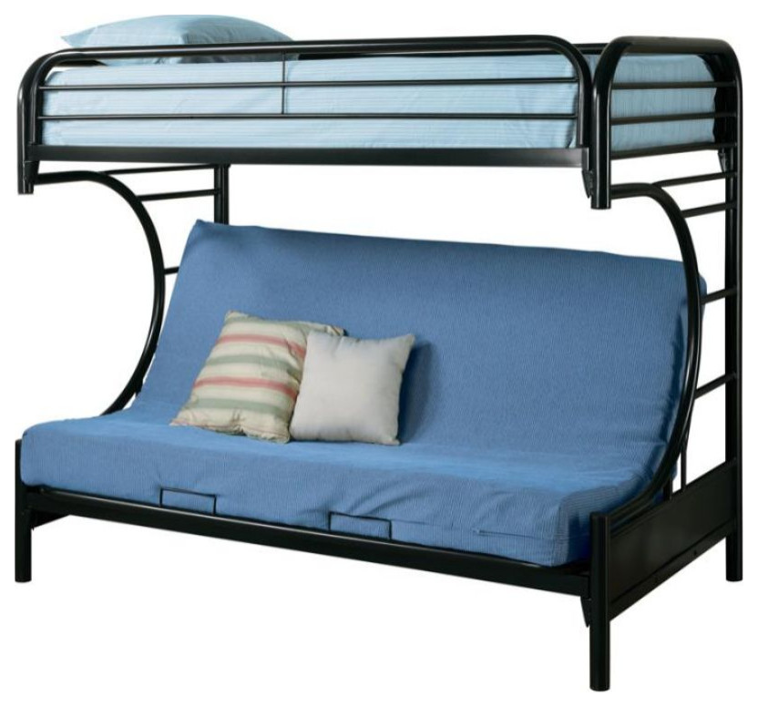 Twin Over Futon Bunk Bed, High Gloss Black Transitional Bunk Beds