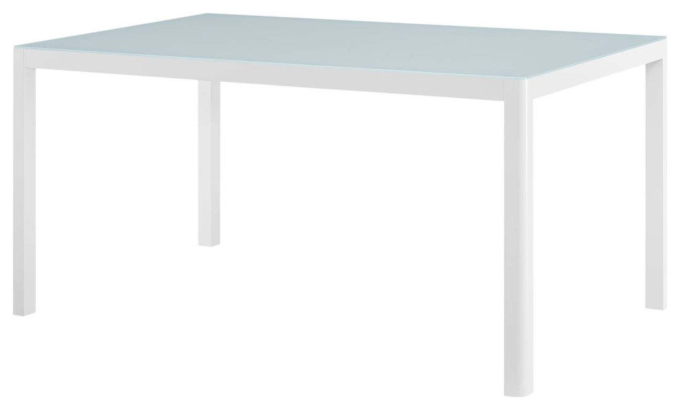 Lounge Dining Table, Rectangular, Aluminum, Metal, White, Modern