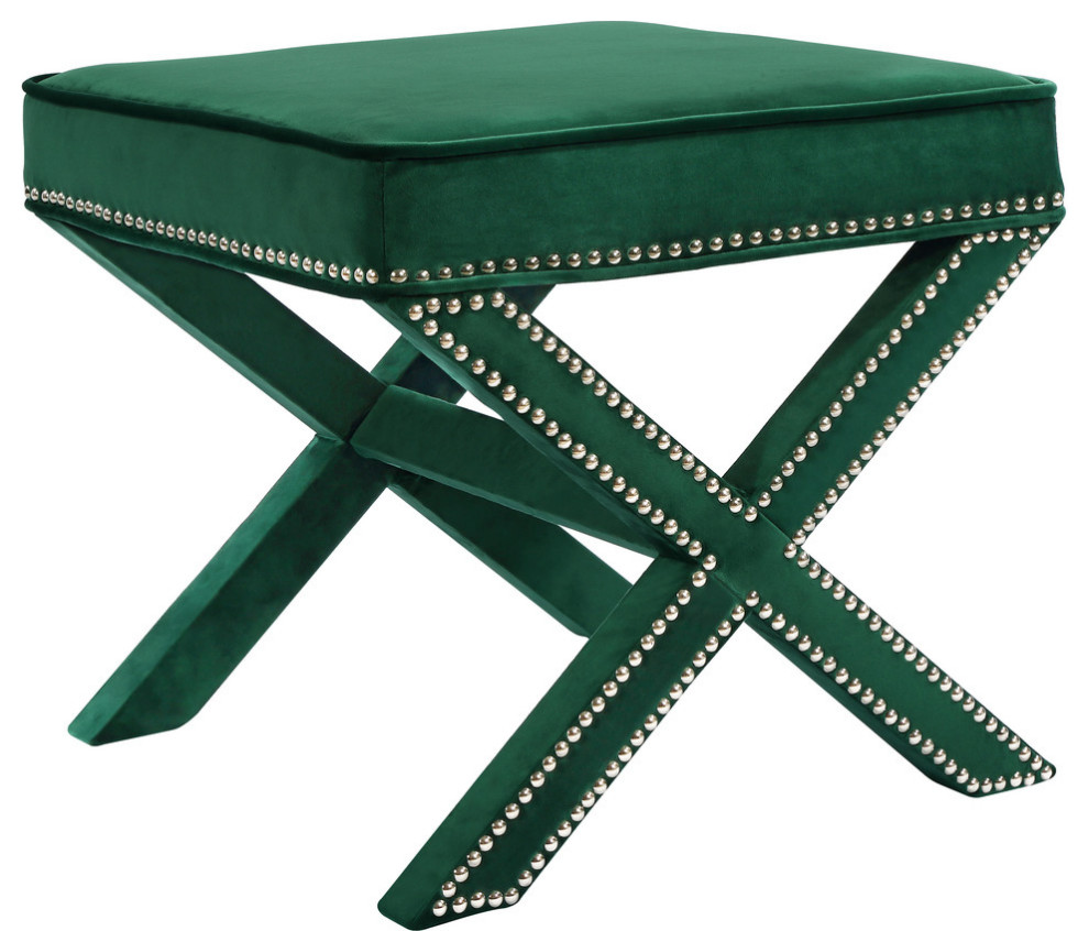 Nixon Velvet Upholstered Ottoman/Bench, Green