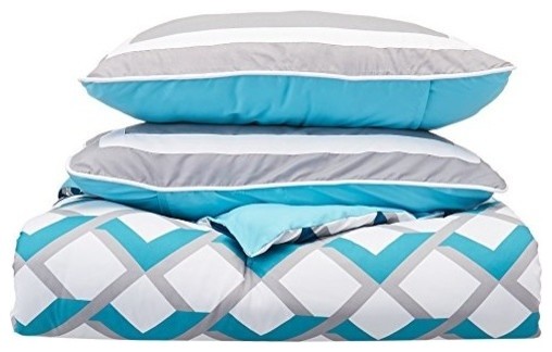 All Seasons Comforter 5 Piece Set Blue Damask Contemporary