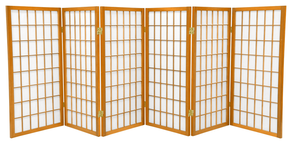 3' Tall Window Pane Shoji Screen, Honey, 6 Panels