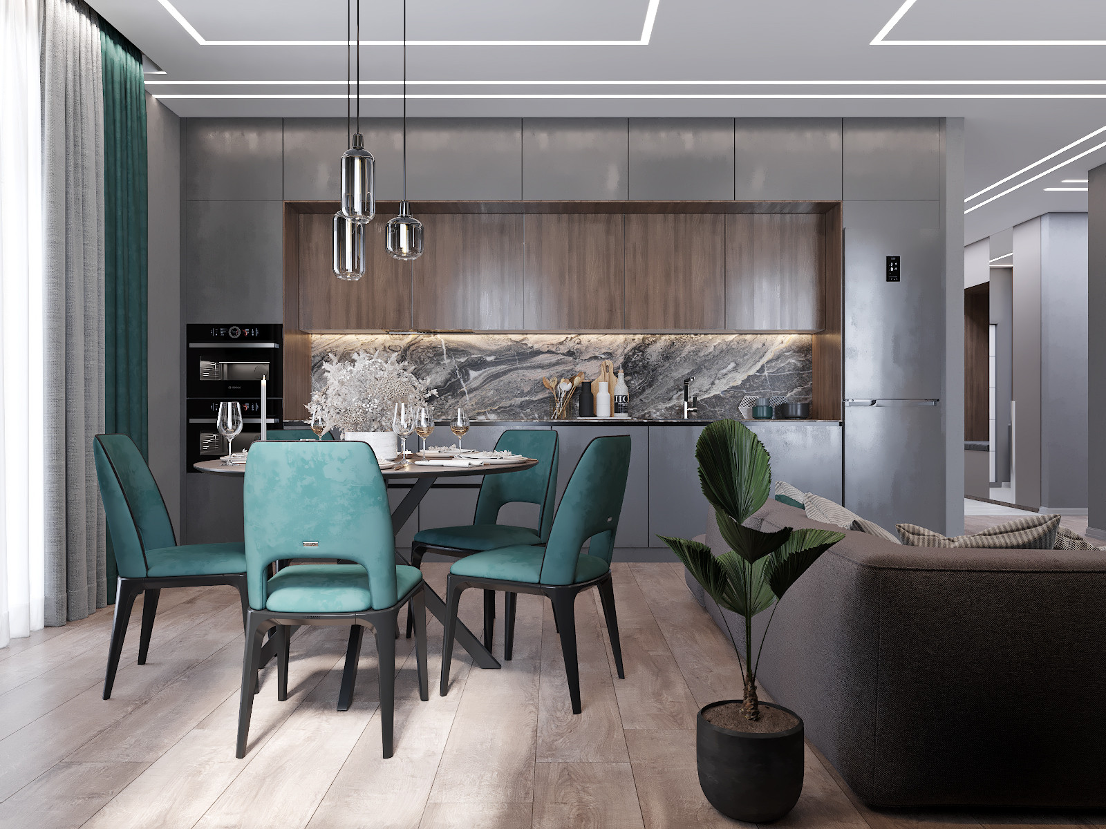 Кухня гостиная в ЖК Ньютон