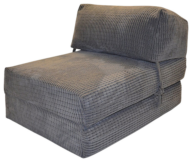 Traditional Single Bed Futon Chair Z-Design With Soft Cushion, Charcoal