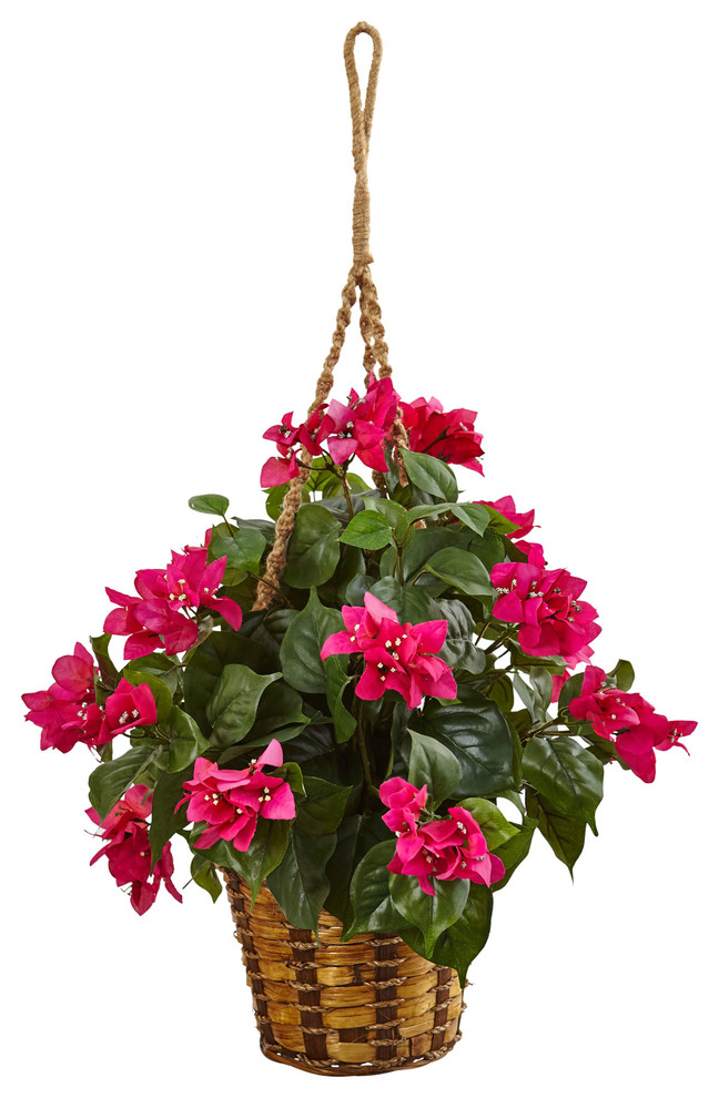 Bougainvillea Flowering Artificial Plant, Hanging Basket Tropical