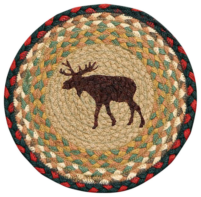 Moose Hand Printed Round Sample Rug Rustic Area Rugs by Uber Bazaar