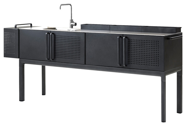 Cane Line Drop Modern Dark Grey Aluminum Teak Outdoor Kitchen