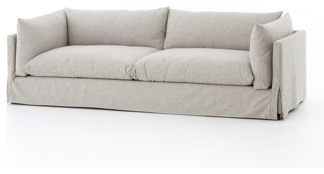 96 Long Slipcovered Sofa Light Grey Durable Stain Resistant Fabric