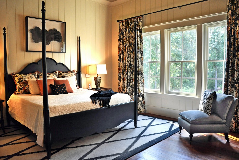 Traditional master bedroom in Atlanta with beige walls.