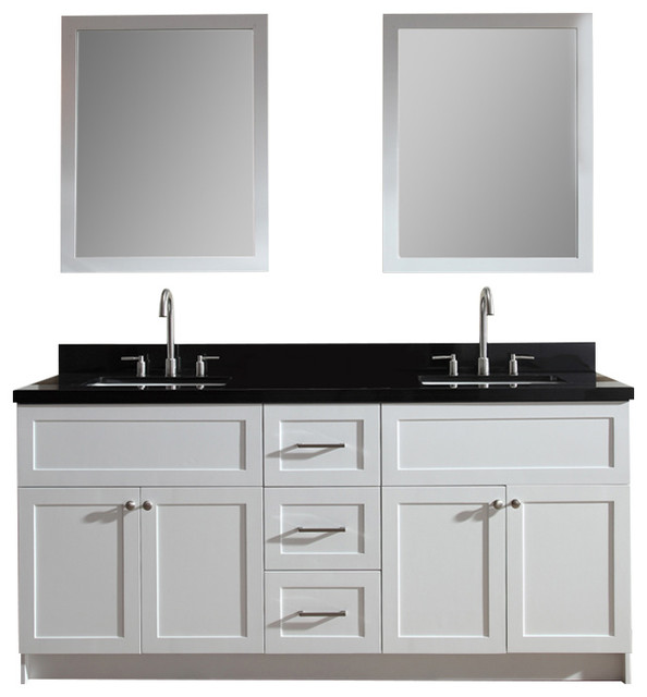 Hamlet 73 Double Sink Vanity Set Absolute Black Granite Countertop White